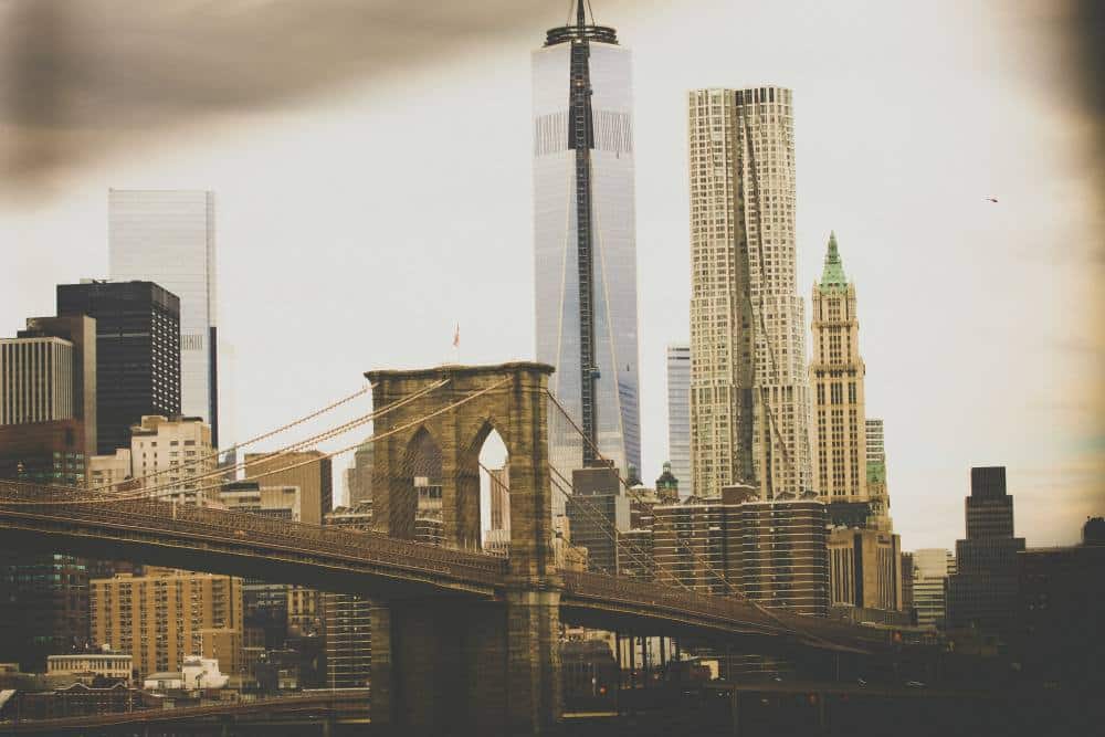 the future of the world with a bridge and buildings